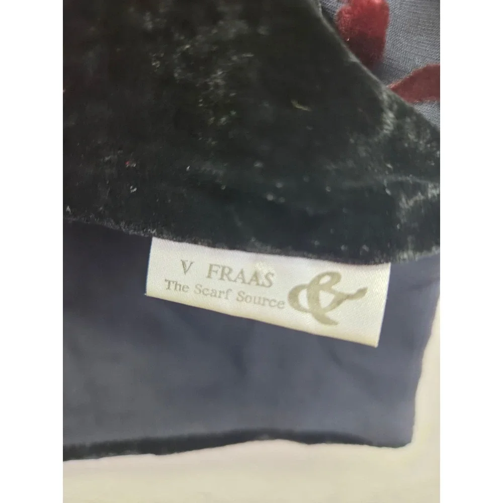 V Fraas Velvet Burnout Scarf Burgundy Black Floral Geometric Wrap Evening Shawl